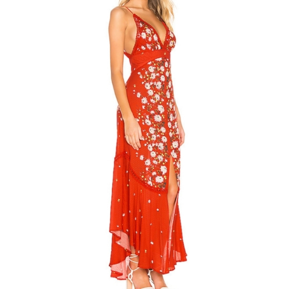 Free People Paradise Print Red Maxi Dress Sm NWT - Picture 12 of 13